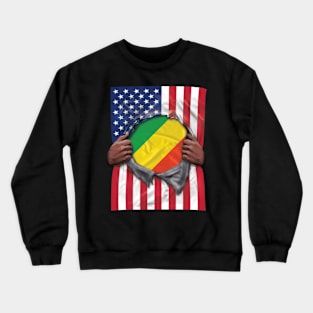 Republic Of The Congo Flag American Flag Ripped - Gift for Congon From Republic Of The Congo Crewneck Sweatshirt